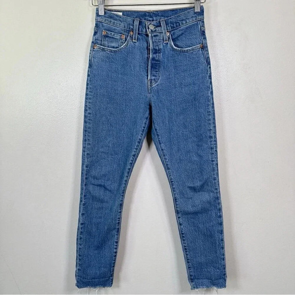 Levi's Womens Size 24x28 501 Skinny Jeans In Jive Tides Fay Hem - Picture 2 of 16